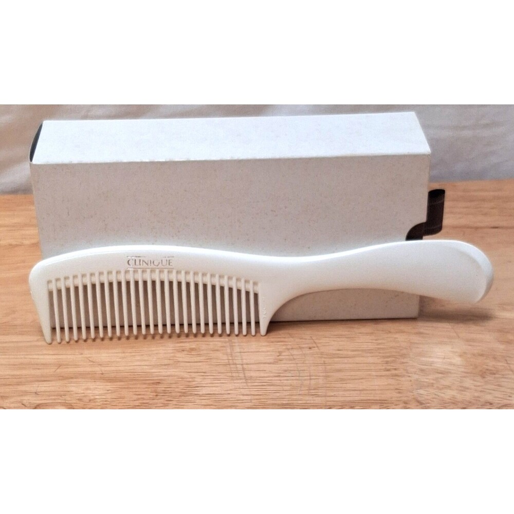 Vtg Clinique White Comb Wide Tooth 9" Full Size Hard Plastic Hair Detangling USA